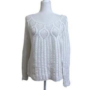 J. McLaughlin Shellona Sweater Crochet Open Knit White Cotton Womens Size L